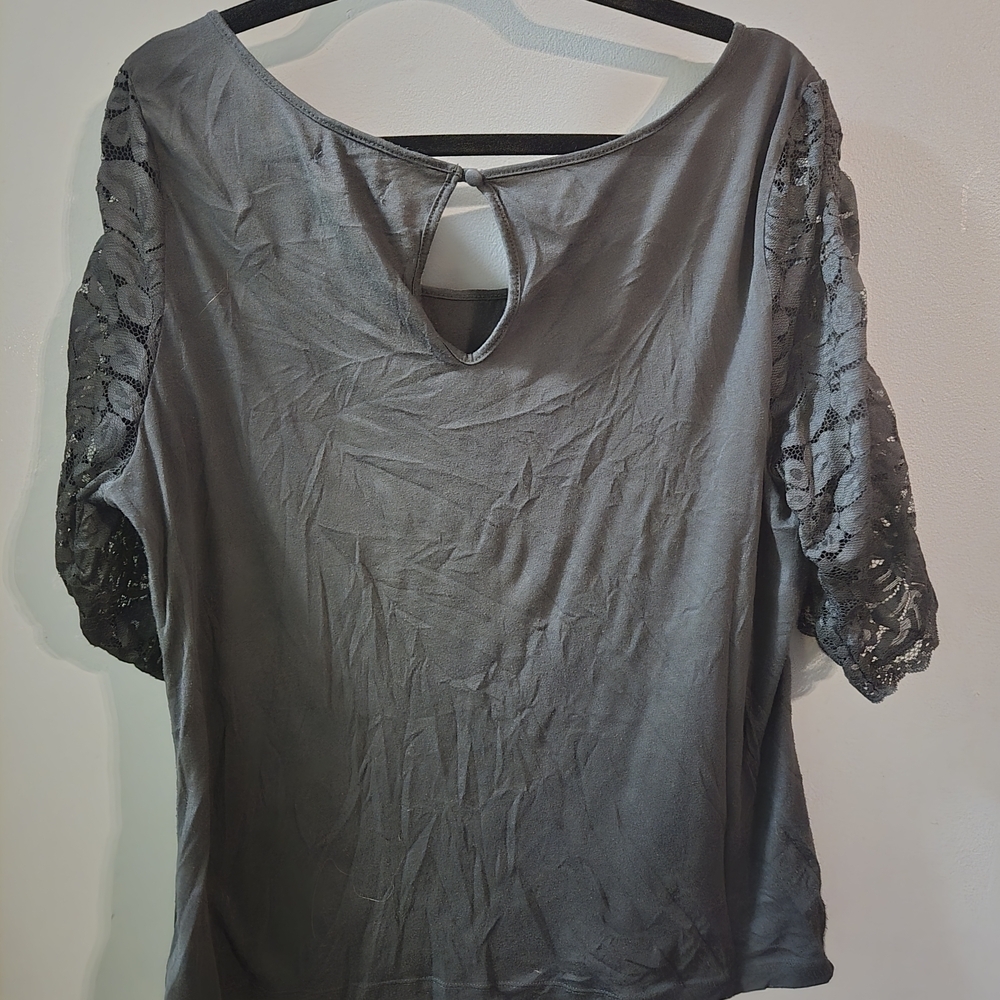 Xl Gray Lace Overlay Top Whimsy Goth Dark Fairy Short Sleeve - Picture 4 of 5